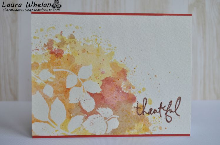 Autumn Leaves created with Distress Inks and heat embossing. Watercolor technique created with ink smooshing technique.